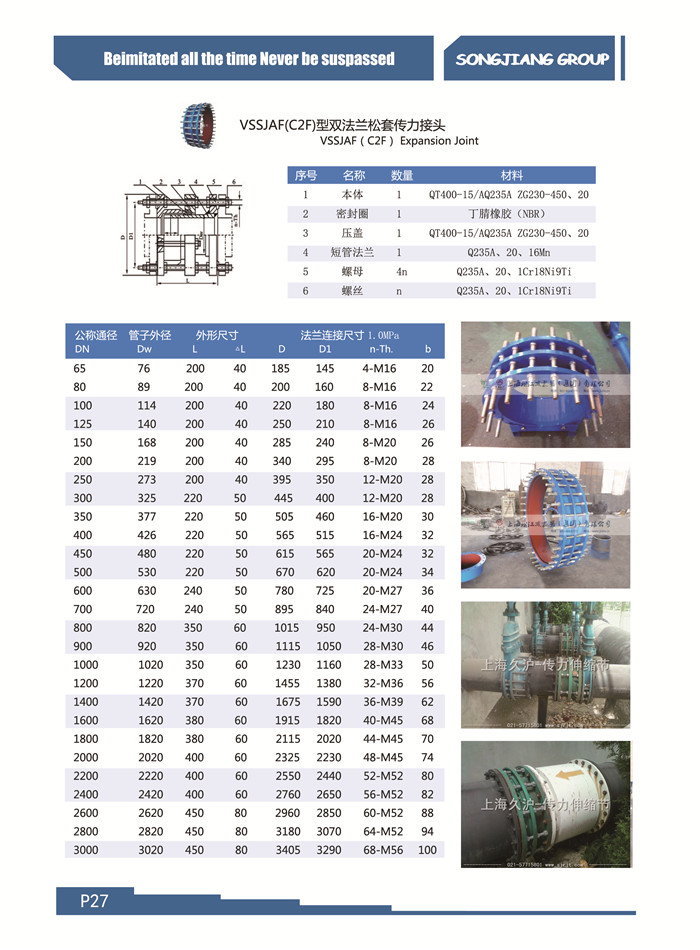 上海雙法蘭傳力接頭，上海可拆式傳力接頭，上海淞江可拆式雙法蘭傳力接頭