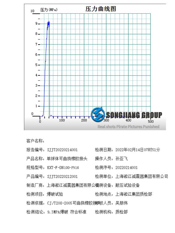 全新DN80橡膠接頭爆破壓力達到9.3Mpa 通過德國TUV認證